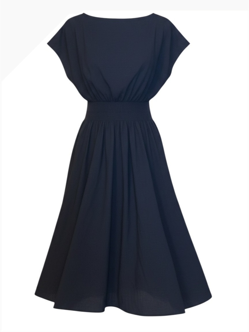 Faherty Navy Blue Midi Dress with Smocked Waist, Size XS